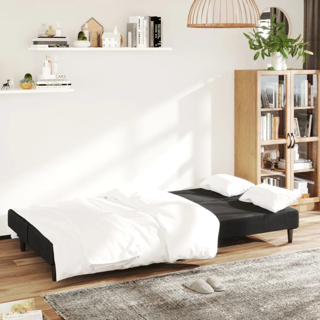 Divano Letto a 2 Posti-Sofa Letto 2 Posti-Daybed Nero in Velluto 615604