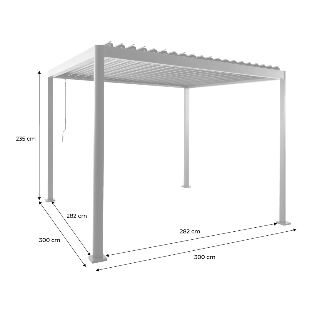 Pergola bioclimatica 3x3m in alluminio e acciaio, lamelle orientabili