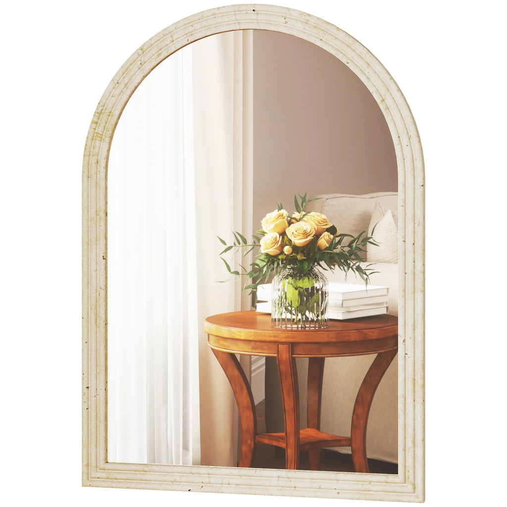 Specchio da Parete Arcuato ¨C Minimal ¨C 60x90 cm Beige Cornice Pietra