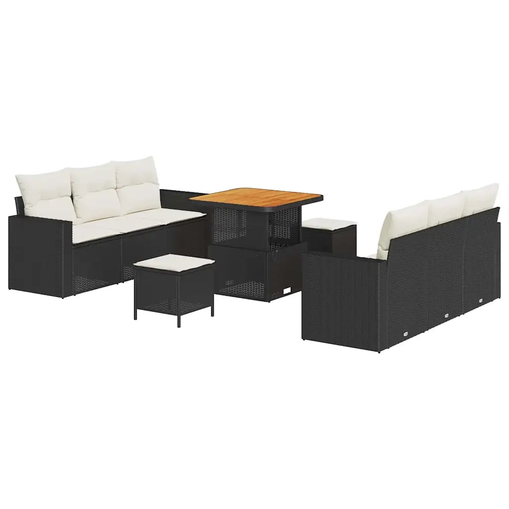 Set Divano da Giardino con cuscino 9 pcs Nero e crema 3363515