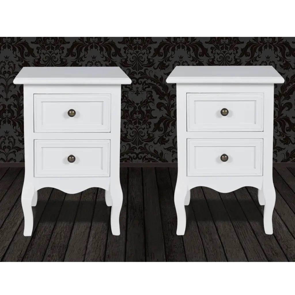 Comodini 2 pz con 2 Cassetti-Set di 2 Tavolino da notte in MDF Bianchi