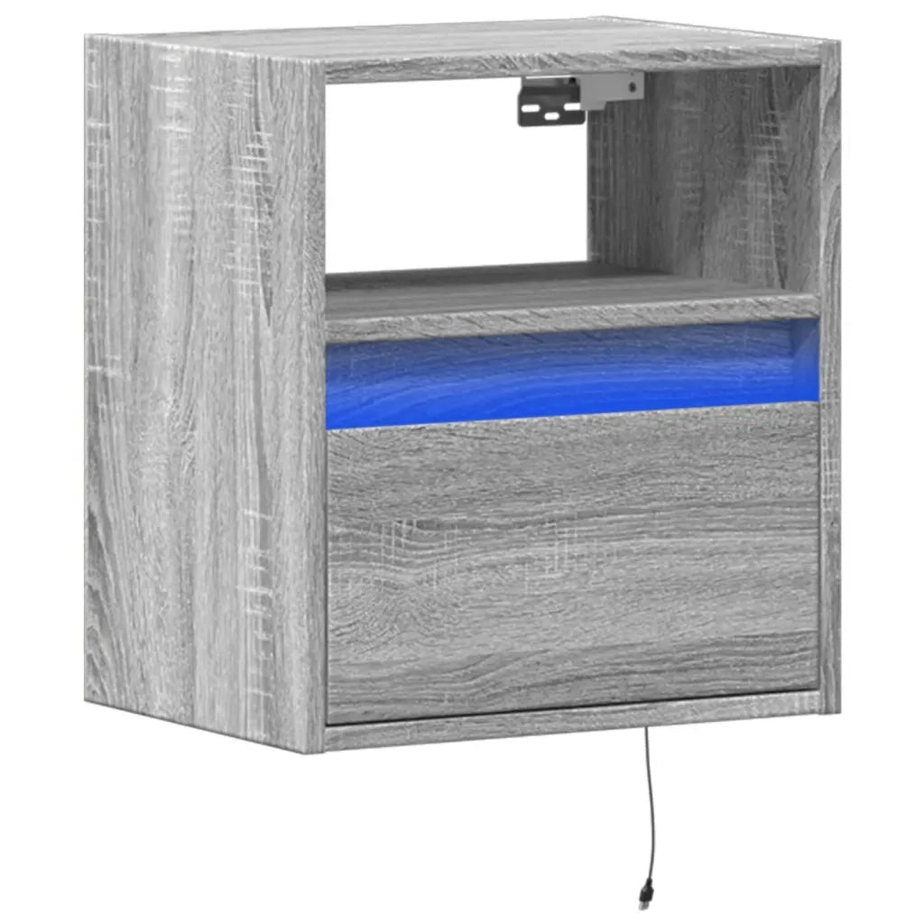 Comodino a Parete con luci LED Grigio Sonoma 3307985