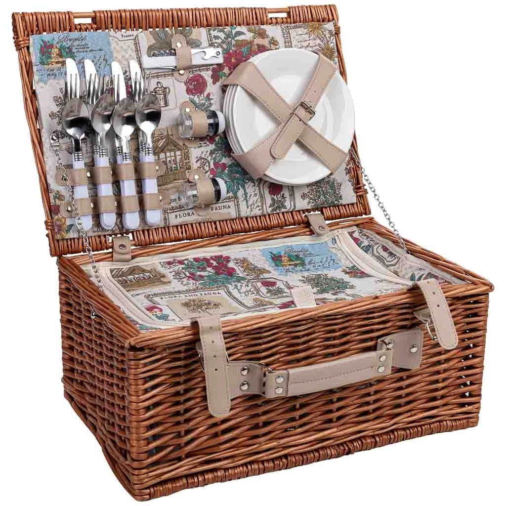 Cestino da picnic per 4 persone, marrone, 46x30x21h cm