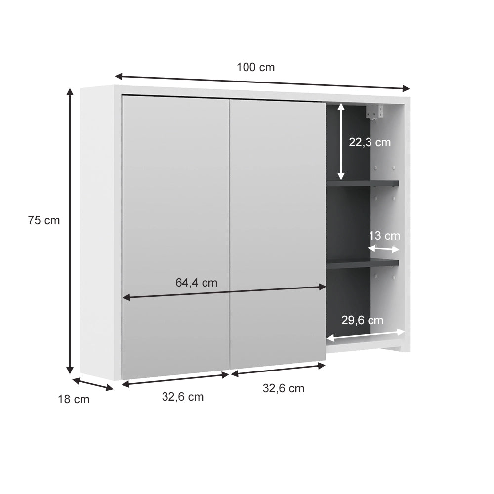 Vicco Specchio contenitore bagno Bianco/antracite 18 x 75 cm