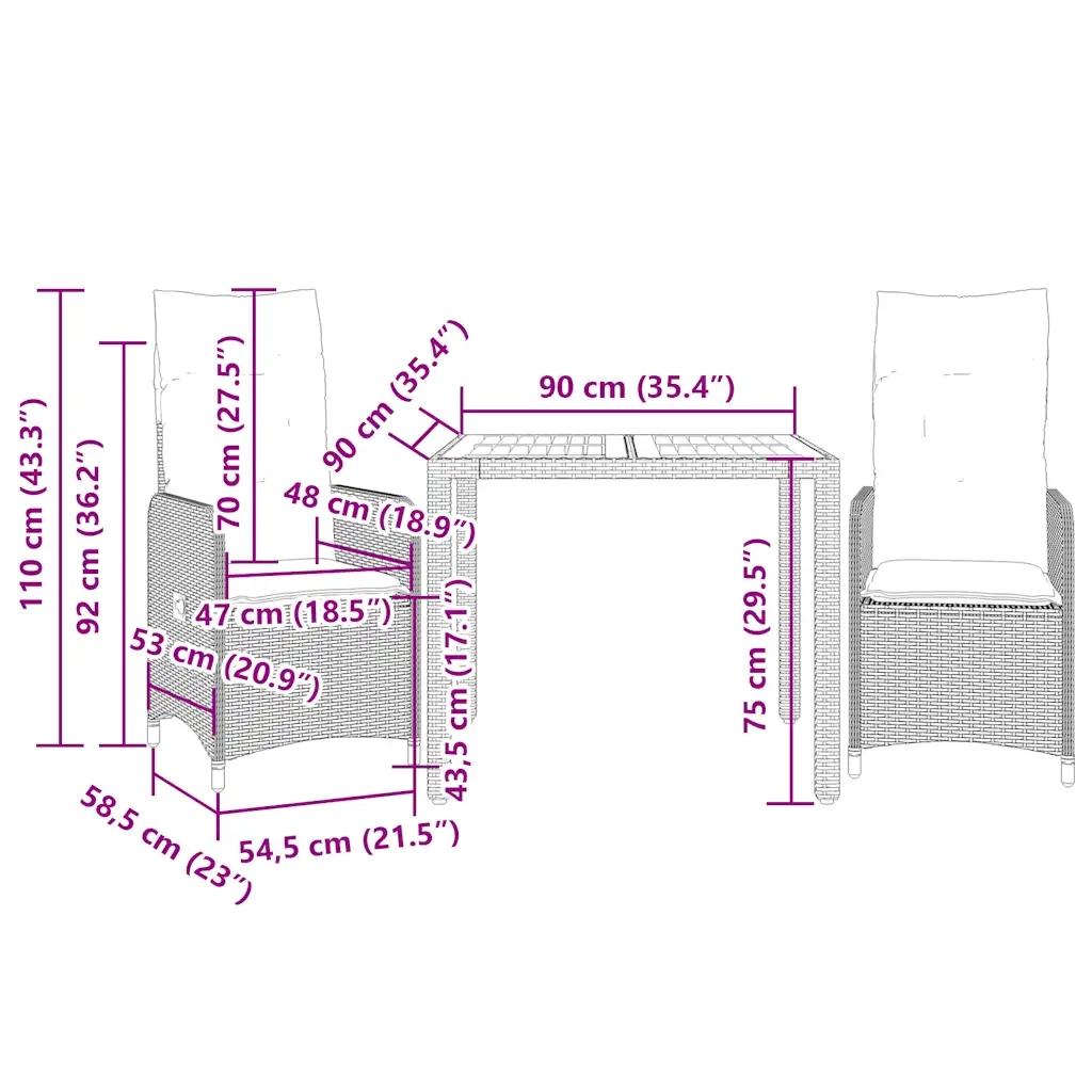 Set Bistrò da Giardino 3 pz con Cuscini in Polyrattan Grigio 3277019