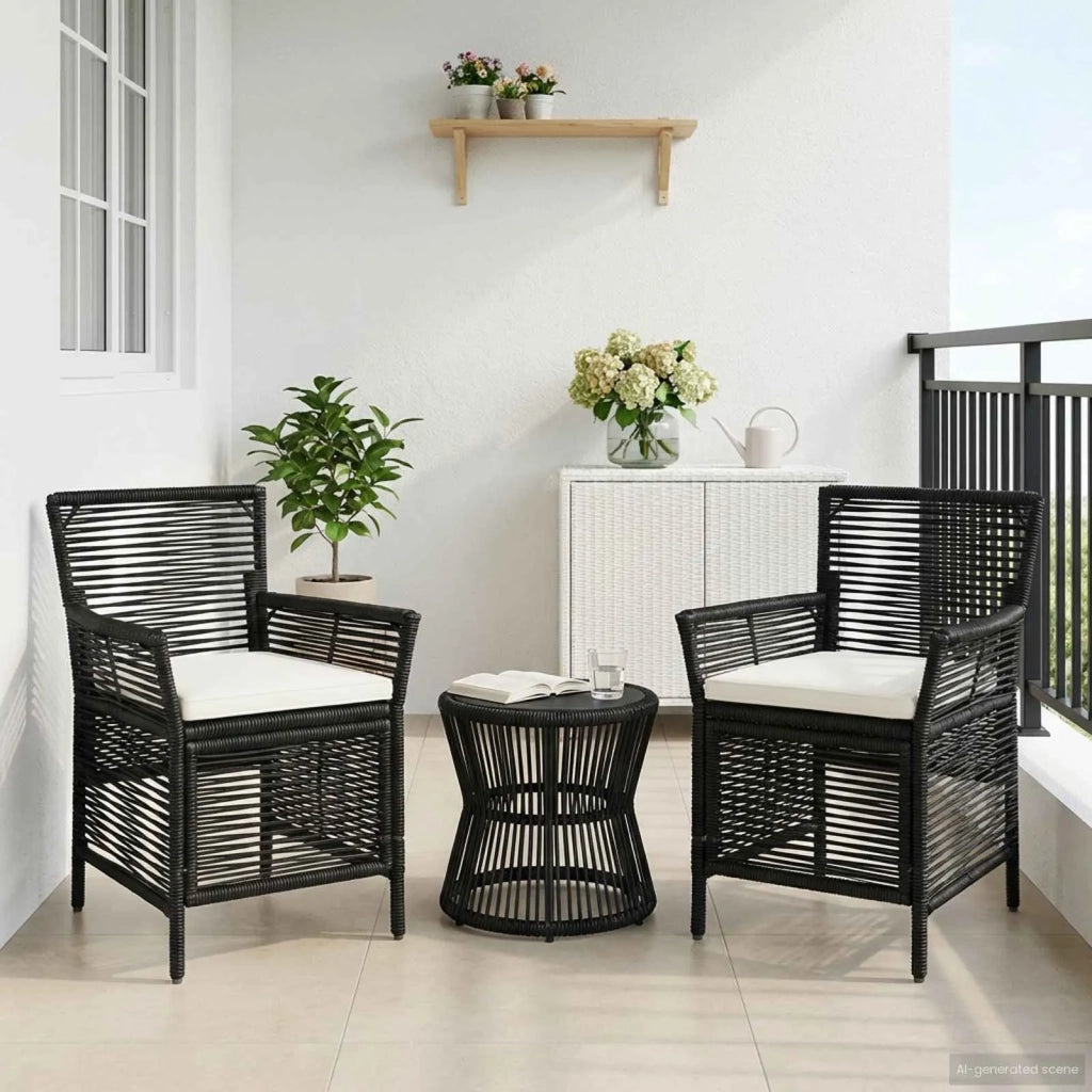 Sedia da giardino con cuscino 2 pz | Sedie da Esterno Nero e Crema polyrattan