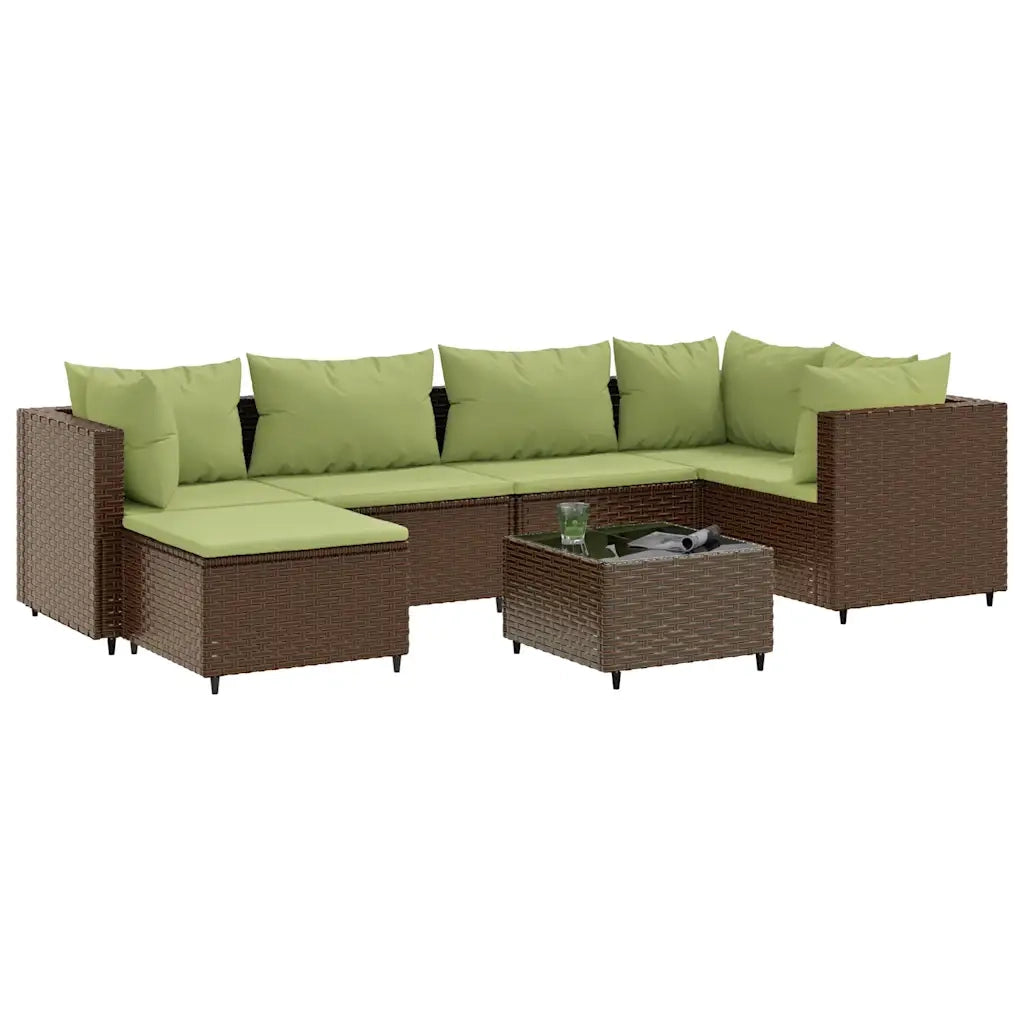 Set Divani da Giardino 7 pz con Cuscini in Polyrattan Marrone 3308222