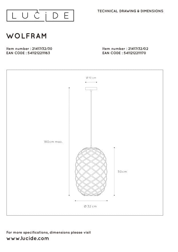 Lampada a sospensione Lucide Wolfram Ø32 ottone E27