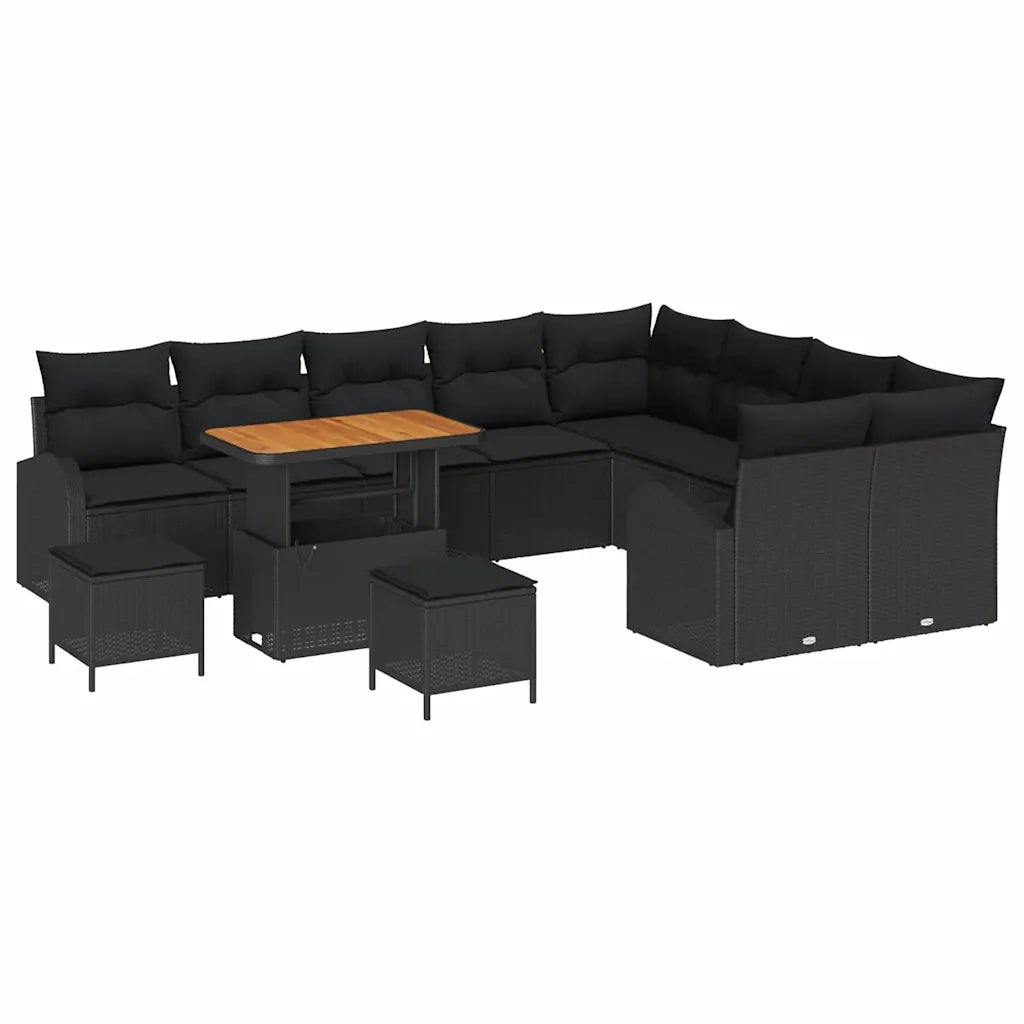 Set Divano da Giardino con cuscino 12 pcs Nero polyrattan