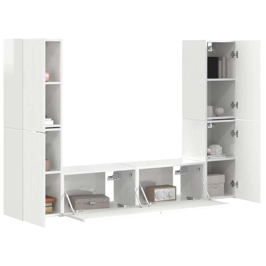 Set mobile TV 6 pcs Bianco Lucido Legno multistrato 3409109