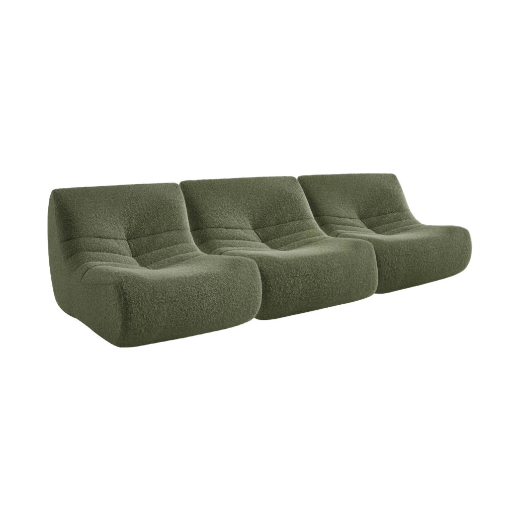 Divano modulare tessuto effetto alpaca, 3 posti, verde kaki