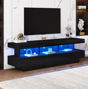 Mobile TV 160x38x50.5 cm con 3 ripiani in vetro e LED via app Bluetooth in truciolato nero