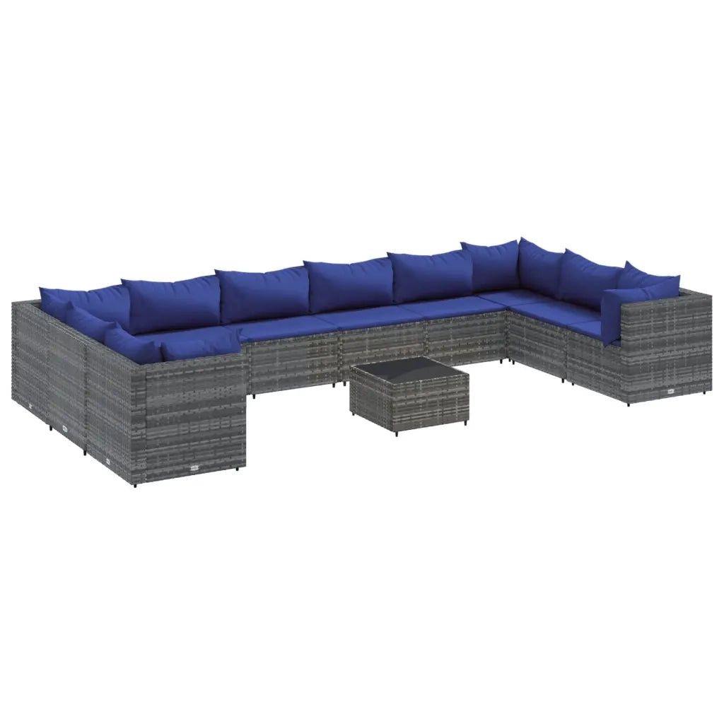 Set Divani da Giardino 11 pz con Cuscini in Polyrattan Grigio 3308295