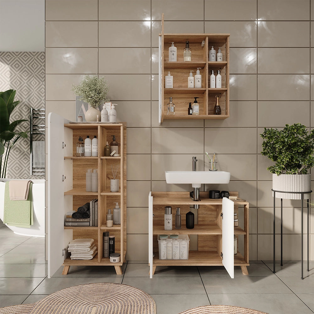 Vicco Set di mobili da bagno Sonoma/Bianco 3 parti