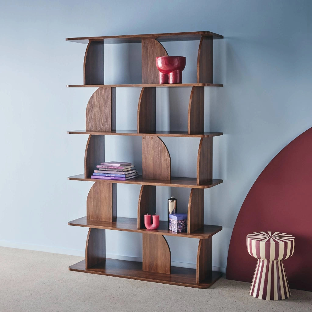 Libreria esotica in legno a 5 livelli, noce