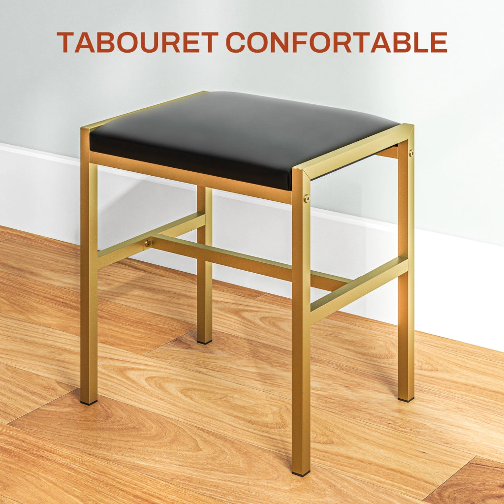 Cassettiera da trucco con specchio e luci, sgabello imbottito ¨C Minimal ¨C nero