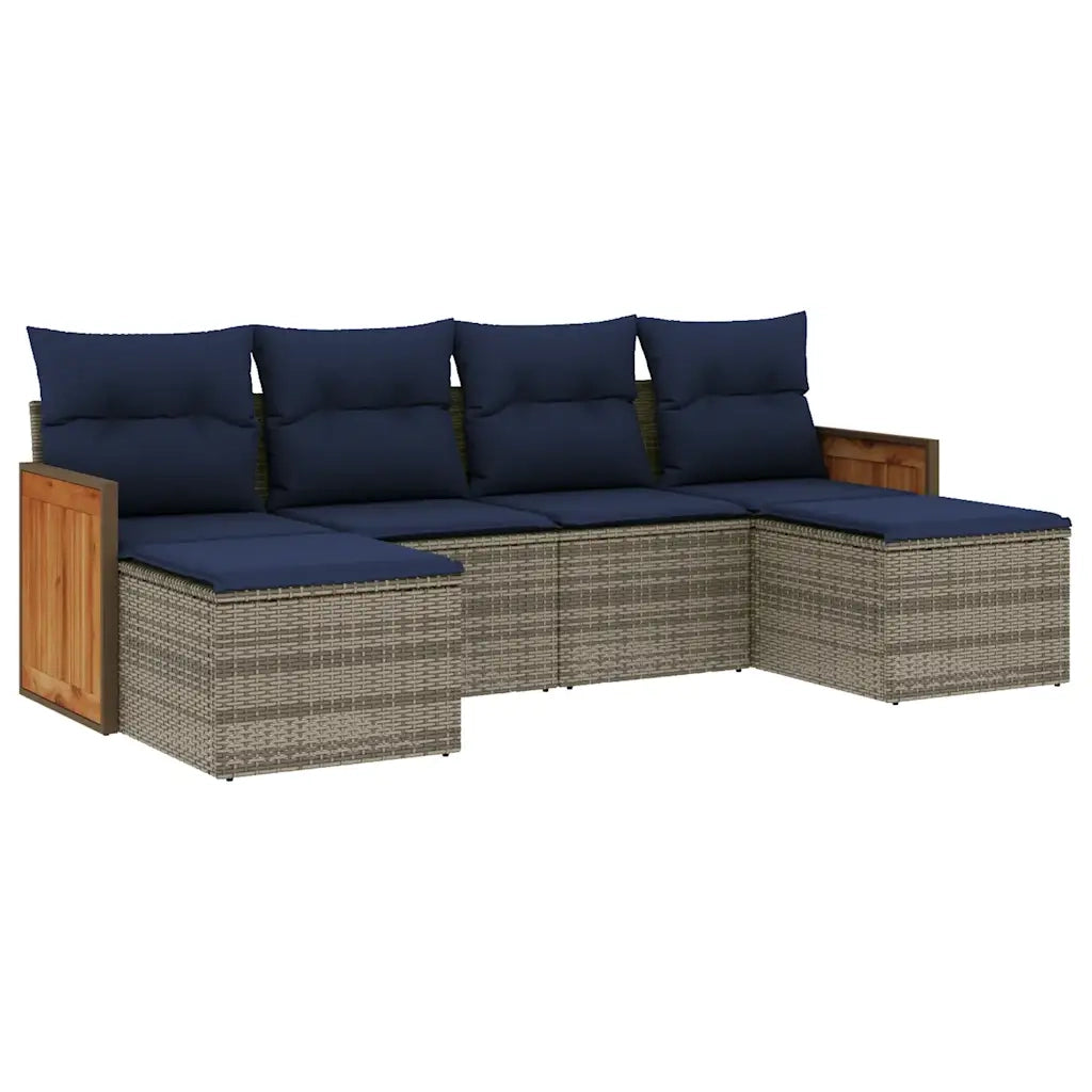 Set Divani da Giardino 6 pz con Cuscini Grigio in Polyrattan 3227902