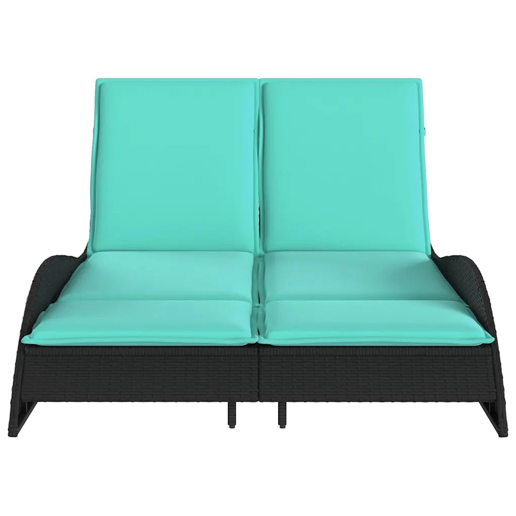 Lettino prendisole con cuscini nero 114x205x73 cm in polyrattan 368295