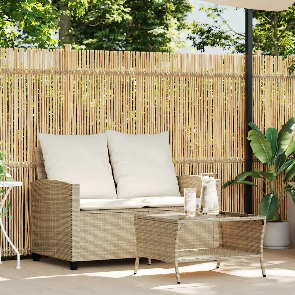 Divano Giardino 2 Posti con Cuscini e Tavolo-Sofa da Giardino-Divanetto da esterno Beige Polyrattan 713419