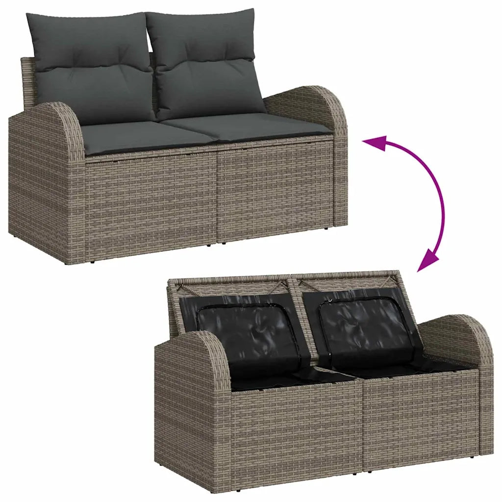 Set Divano da Giardino 7 pcs Grigio Polyrattan, Acciaio e Vetro