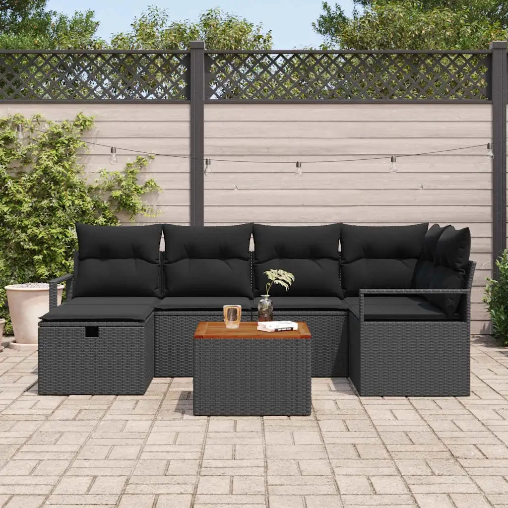 Set Divano da Giardino con cuscino 7 pcs Nero Poly Rattan 3360873