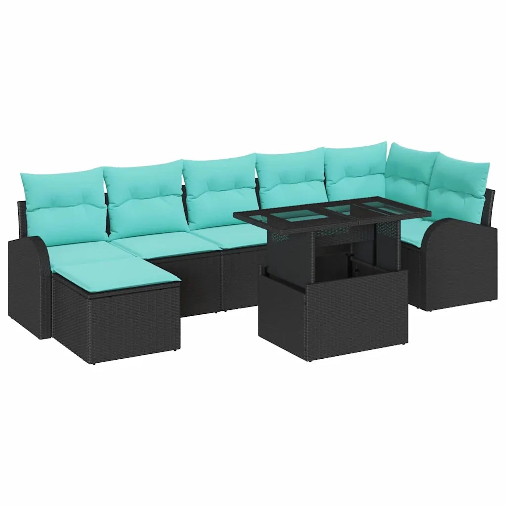 Set Divano da Giardino con cuscino 8 pcs Nero Poly Rattan 3357429
