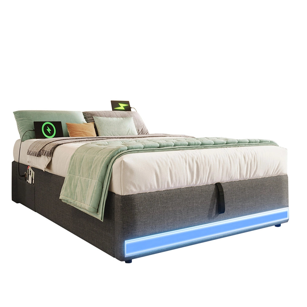 Letto contenitore - Xylo - 90x200 cm LED grigio