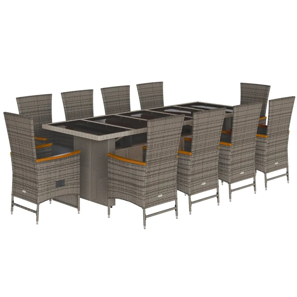 Set da Pranzo da Giardino 11pz con Cuscini in Polyrattan Grigio