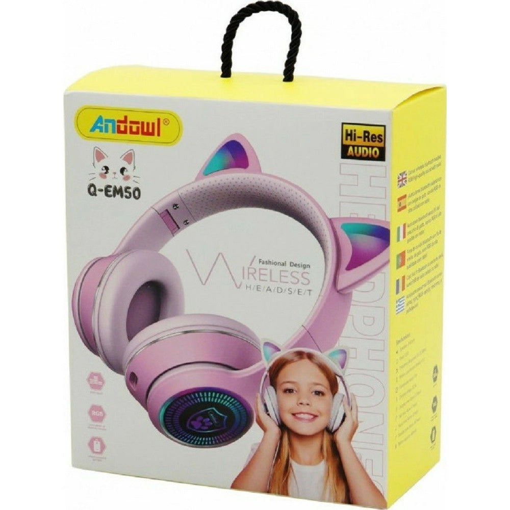 Trade Shop - Cuffie Auricolari Wireless/cablate Orecchie Gatto Ricaricabili Bluetooth Q-em50 -