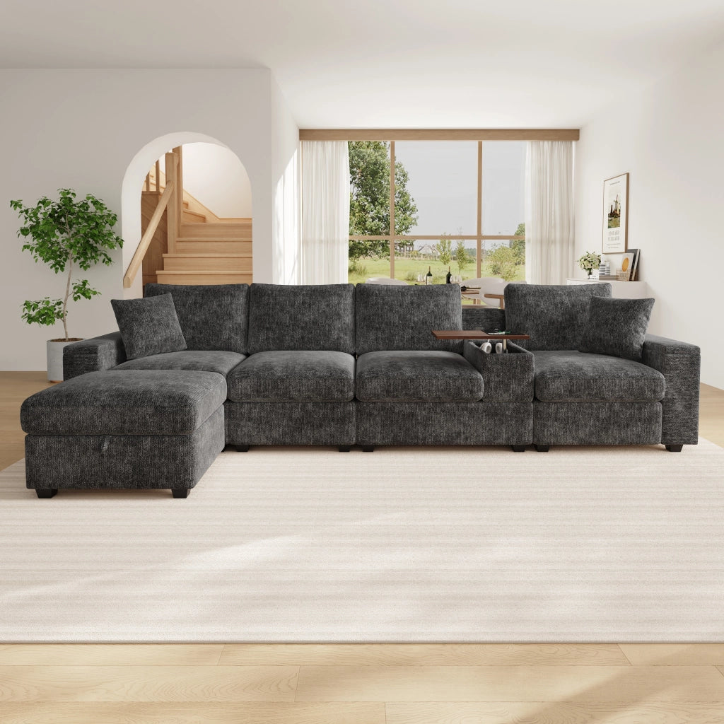 DIVANO angolare modulare 313x147x82 cm Chenille grigio