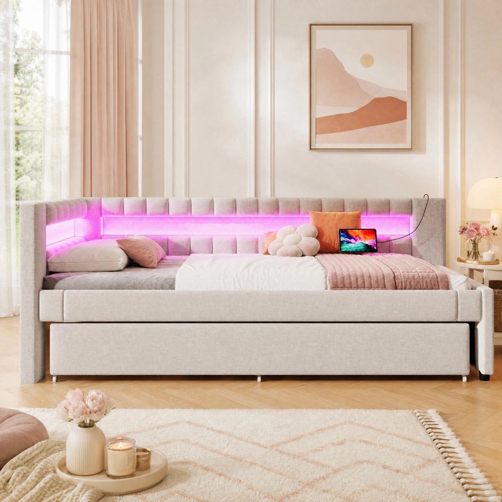 LETTO Estraibile 90x200 cm Beige in Lino