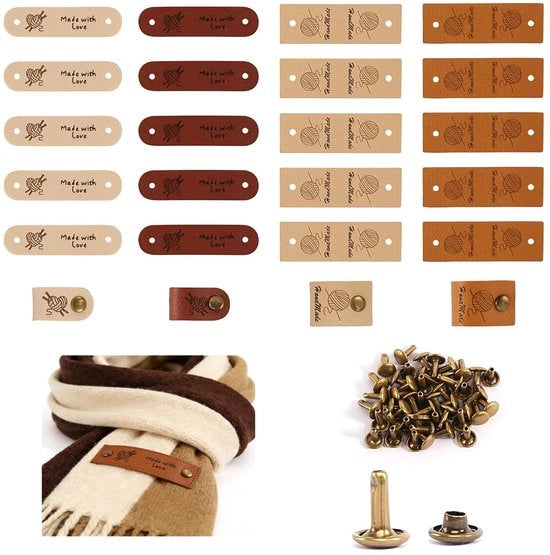 Etichette in Pelle Handicraft - 20 Pezzi - Spilli - Adatti per DIY - Regali - Decorative e Resistenti - Etichetta