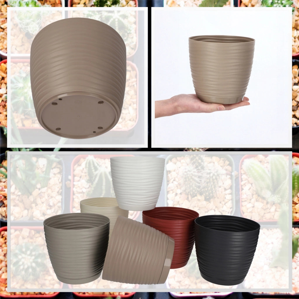 Vaso da fiori KADAX rotondo da 15 cm in plastica beige