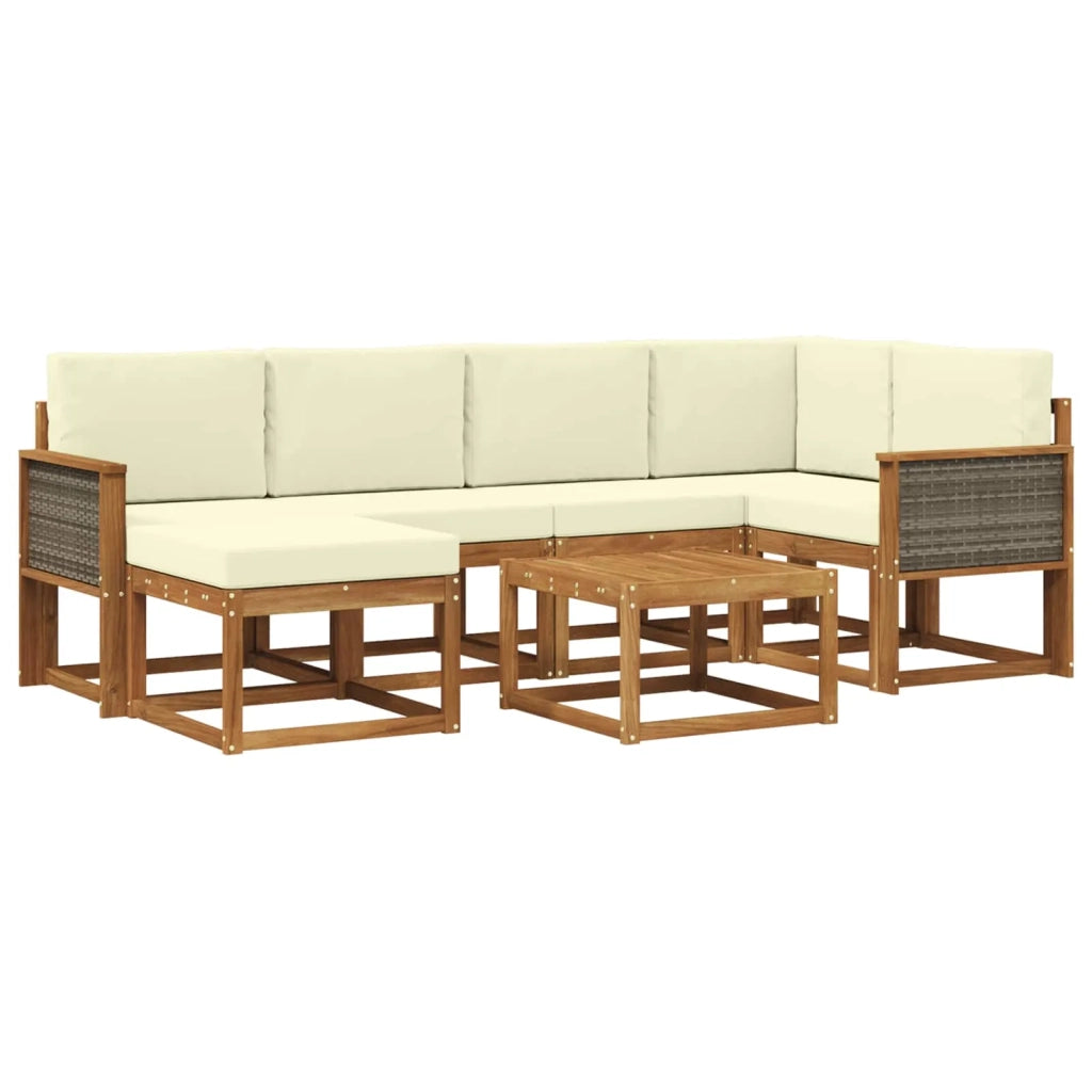 Set di divani da esterno con cuscino 7 pcs Naturale e Crema 3385366