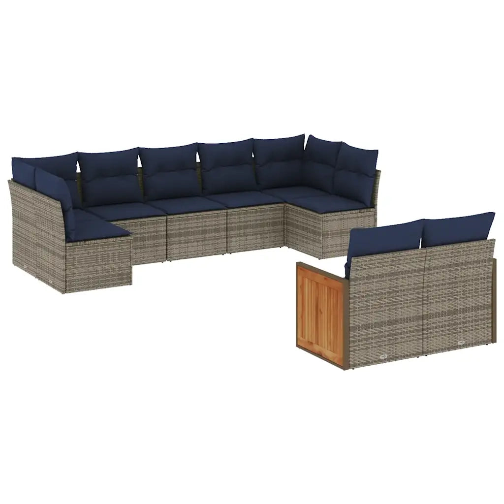 Set Divani da Giardino 9 pz con Cuscini Grigio in Polyrattan 3227972