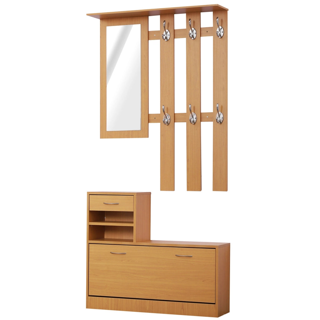 Mobile Ingresso con Specchio Appendiabiti e Scarpiera ¨C Zephmum ¨C Legno Marrone 80x30x180