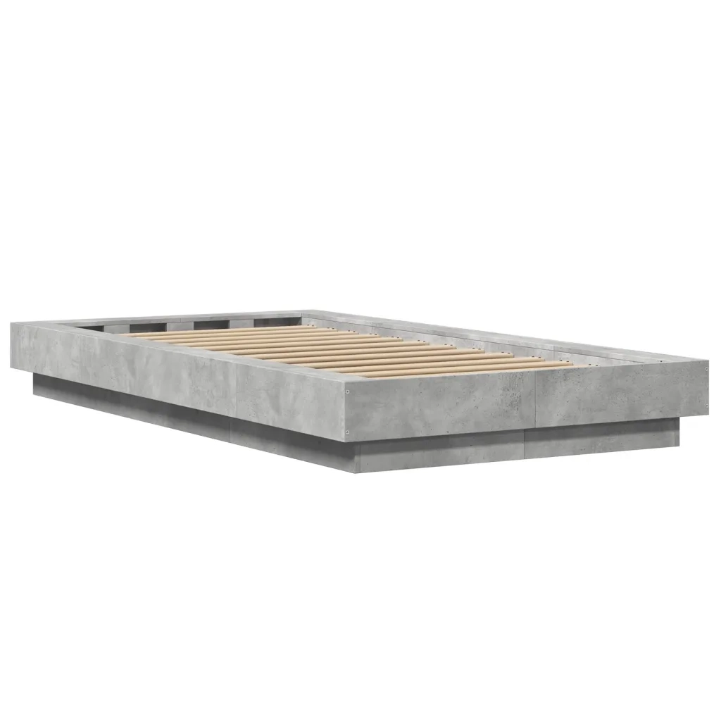Letto singolo | Letto per adulti | Giroletto Luci LED Grigio Cemento 90x200cm in Legno Multistrato