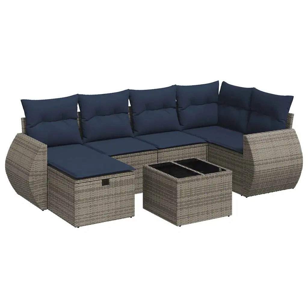 Set Divani da Giardino 7 pz con Cuscini Grigio in Polyrattan 3325597