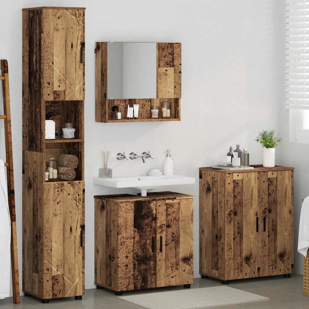 Set di mobili per il bagno con porta 4 pcs Legno vecchio 3393011