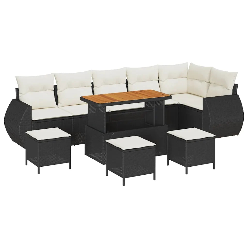 Set Divano da Giardino con cuscino 10 pcs Nero e Crema 3363850