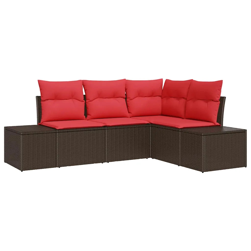 Set Divano da Giardino 4 pz Marrone e Rosso polyrattan 3355713
