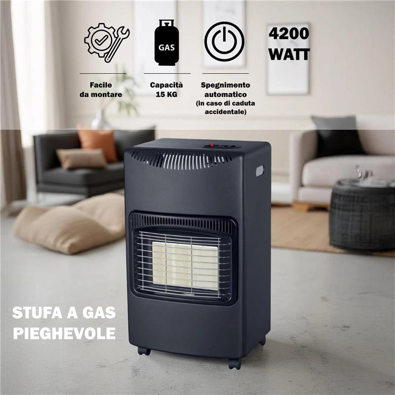 STUFA A GAS PIEGHEVOLE 4200 WATT 3 LIVELLI DI POTENZA COLORE NERO