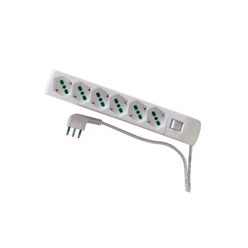 Fanton 410200 Fido Multipresa 6 Uscite Bipasso Schuko 16A Interruttore Luminoso Cavo 1.5 m colore Bianco