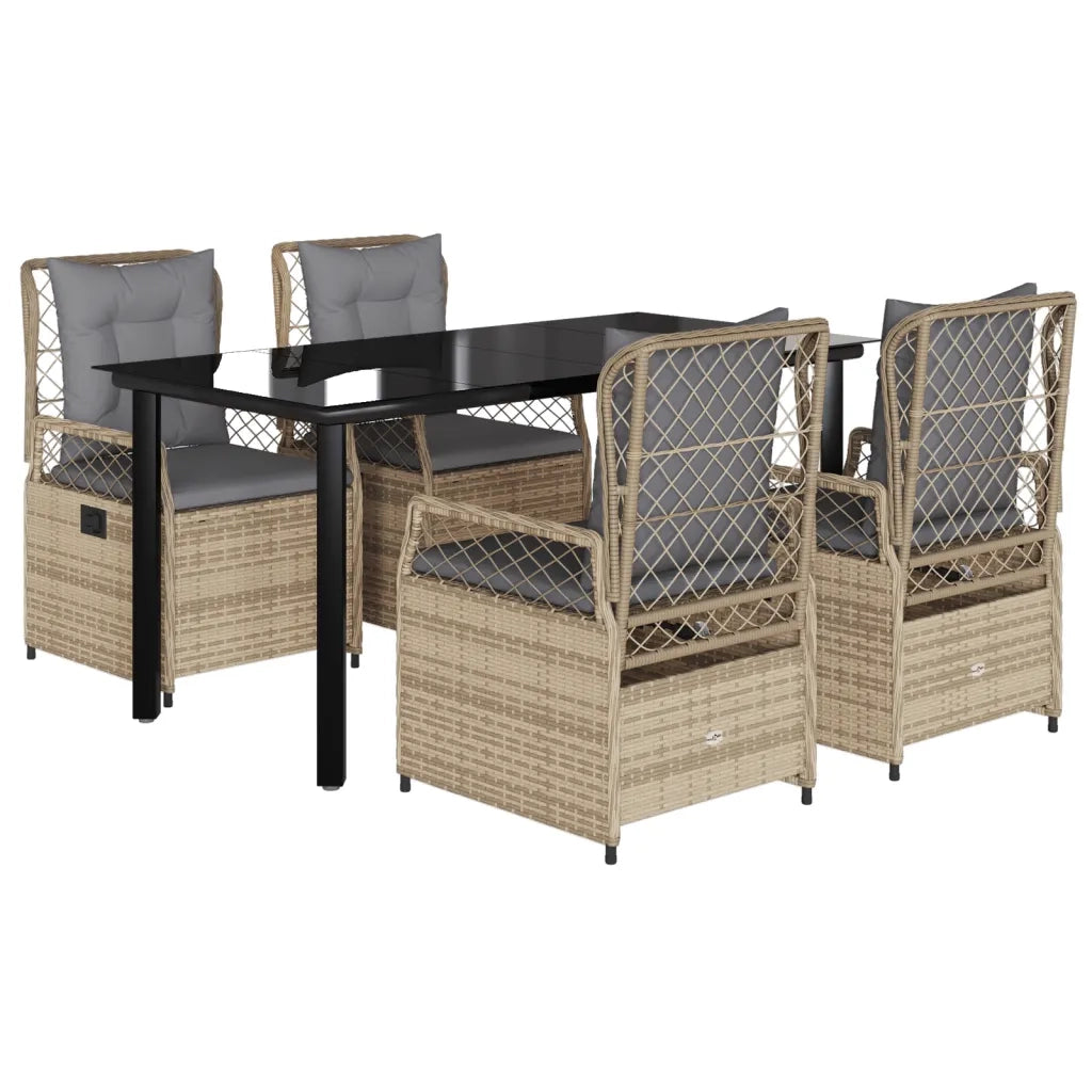 Set da Pranzo da Giardino 5 pz con Cuscini Beige in Polyrattan