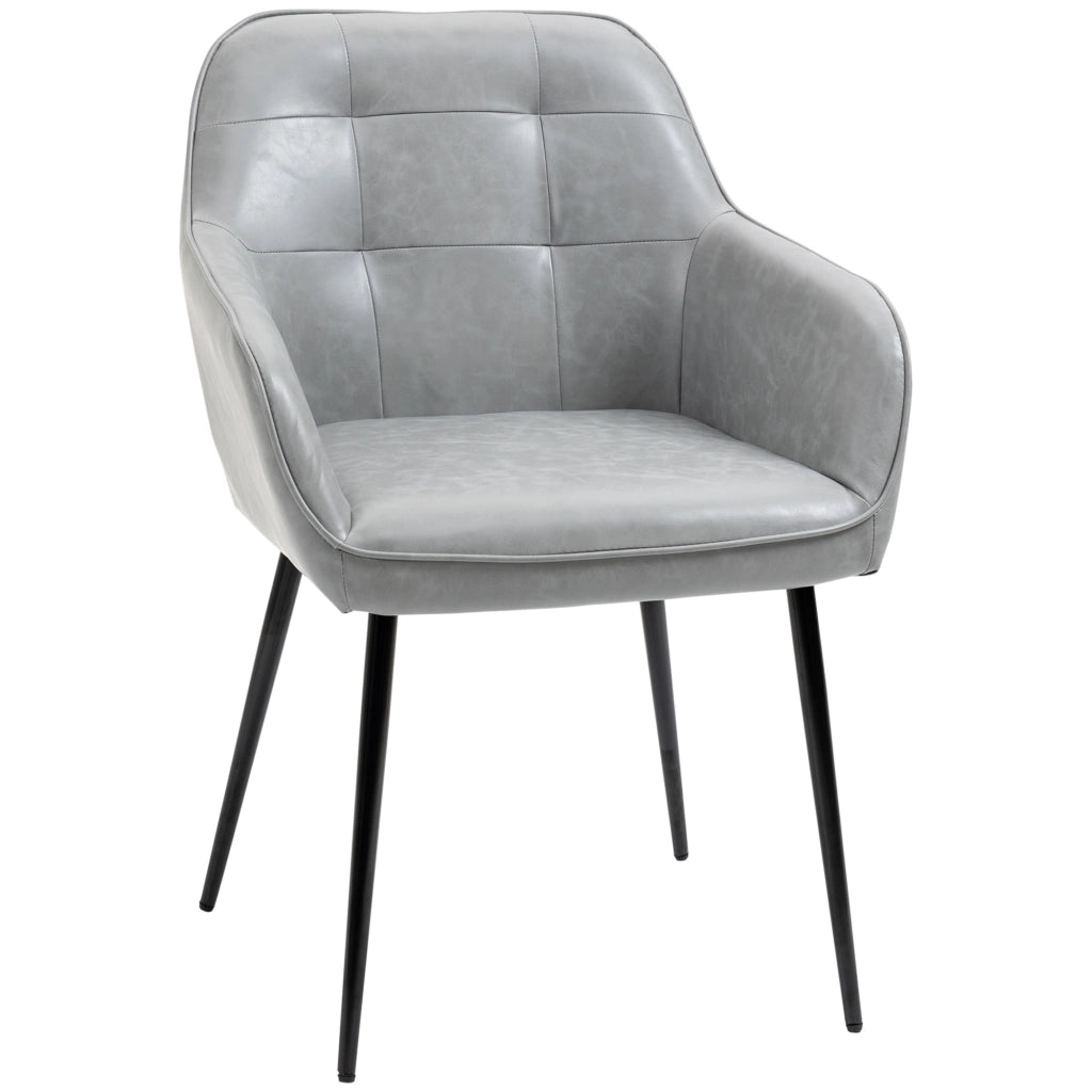 Sedia da Pranzo in Stile Industriale con Schienale, Sedia da Soggiorno Moderna in  Finta Pelle e Metallo Nero, 61x58x84 cm, Grigia