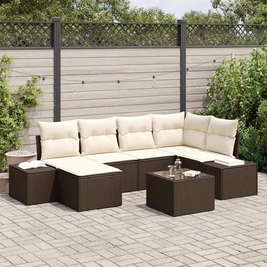 Set Divano da Giardino 6 pcs Marrone e Crema polyrattan 3355807