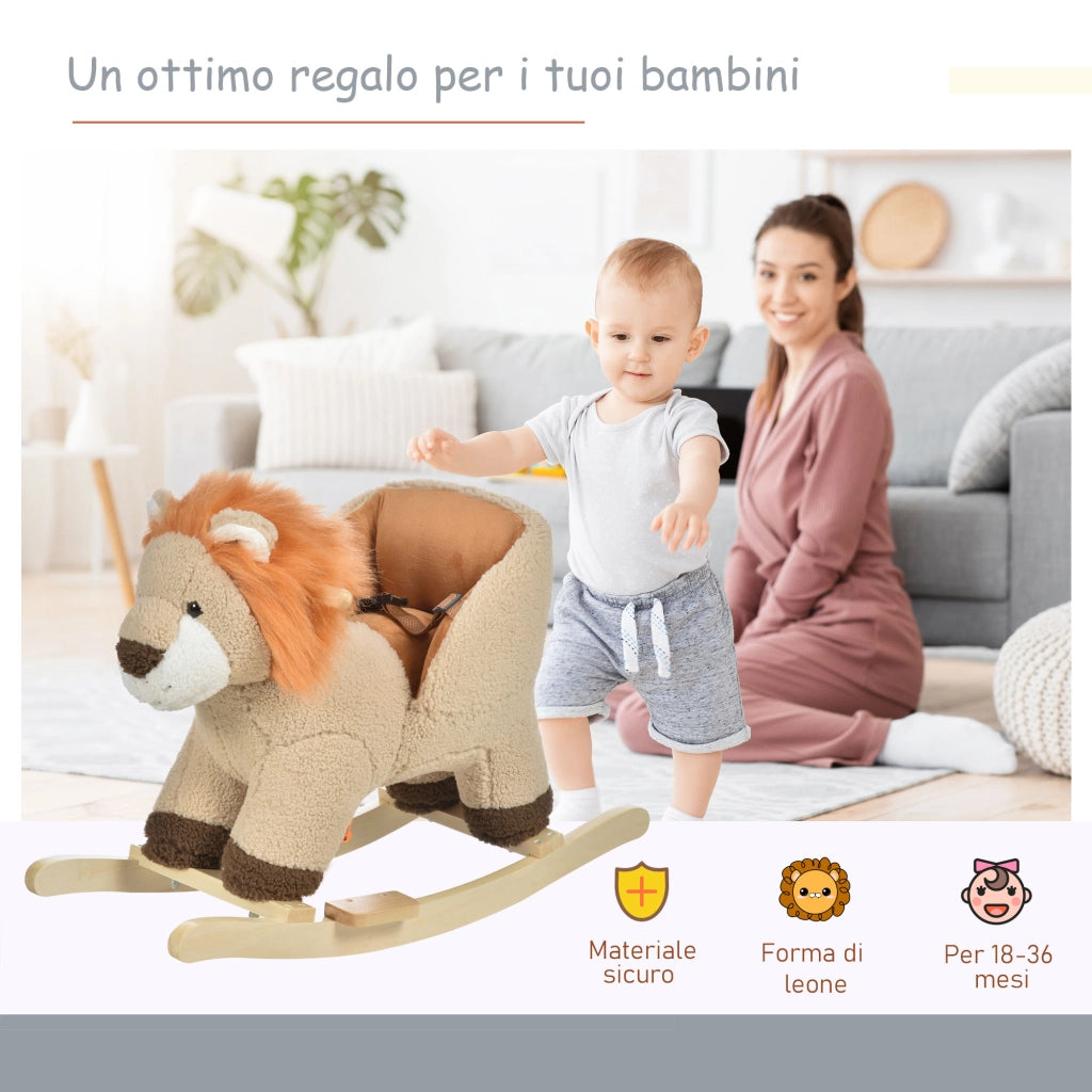 Dondolo Leone Giocattolo per Bambini ¨C Minimal ¨C Legno e Peluche