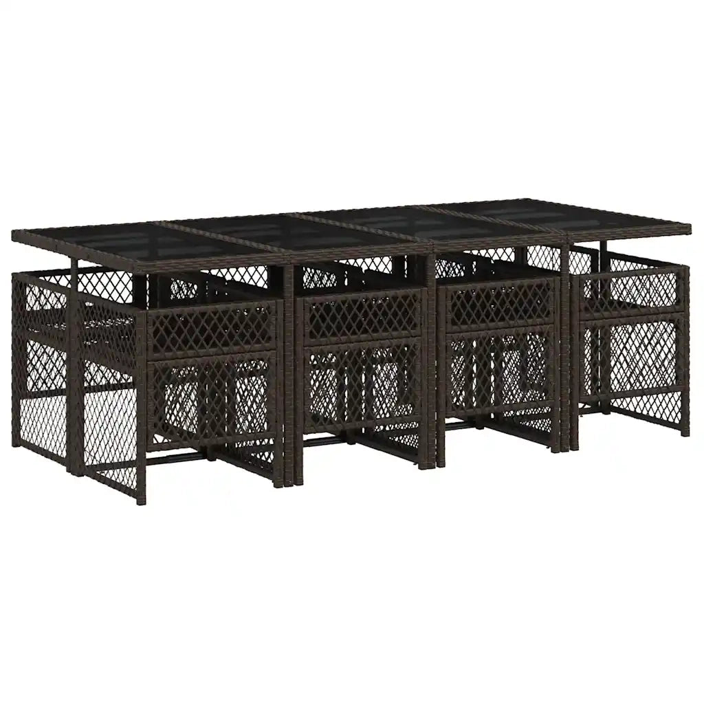 Set da Pranzo da Giardino 9pz con Cuscini Marrone in Polyrattan 3210741