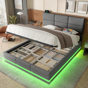 Letto 140x200cm imbottito - Xylo - velluto grigio USB idraulico LED