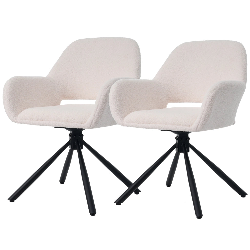 Sedia da pranzo girevole - Zephmum - 2 Pezzi - Bianco - Tessuto Sherpa